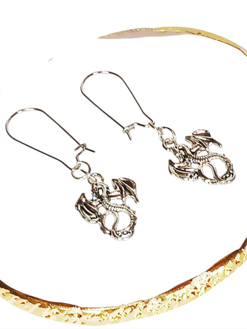 Silver Dragon Hypoallergenic Earrings Artisan Made Soft Goth Fantasy Medieval